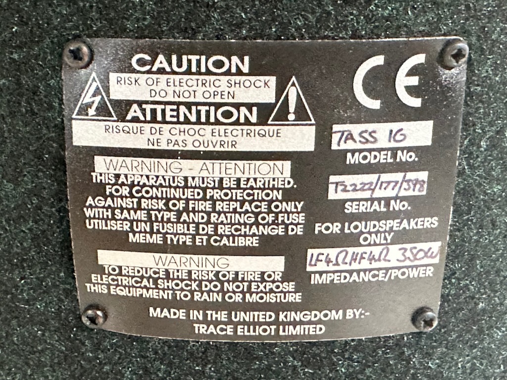 1998 Trace Elliot TASS 16 CAB PA Speakers NOS