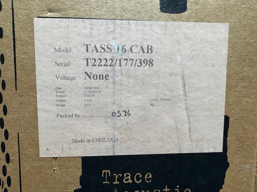 1998 Trace Elliot TASS 16 CAB PA Speakers NOS