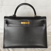 1995 Hermes Kelly 35 Black Box w/Gold Hardware