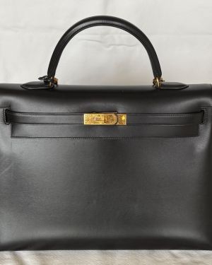 1995 Hermes Kelly 35 Black Box w/Gold Hardware